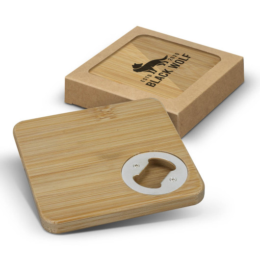 Branded Set of 2 Square Bamboo Opener Coasters